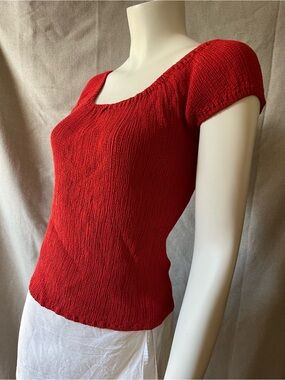 Handmade Scarlet Textured Cap Sleeve Stretch Top